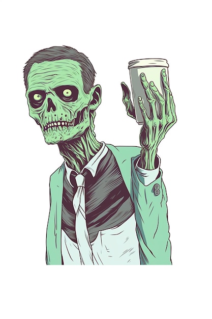Foto ein verkrüppelter zombie mit einem bierglas und einer krawatte