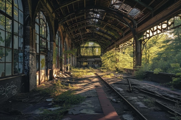 Ein verlassener Bahnhof generiert KI