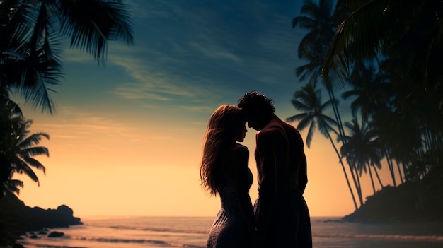 Ein verliebter Mann und eine verliebte Frau an einem tropischen Strand Generative KI-Paar