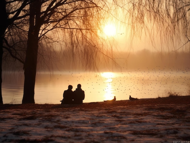 Ein verliebtes Paar genießt einen romantischen Wintertag