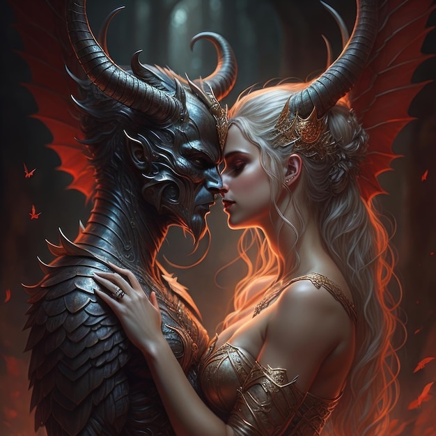 Ein verliebtes Paar in einen Drachen und einen Dämon