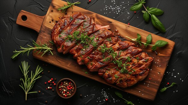 Ein verlockender Anblick von fachmännisch gekochtem Fleisch auf einem Holzbrett