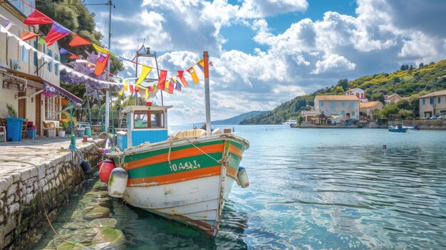 Ein verrostetes Boot mit einer Flagge