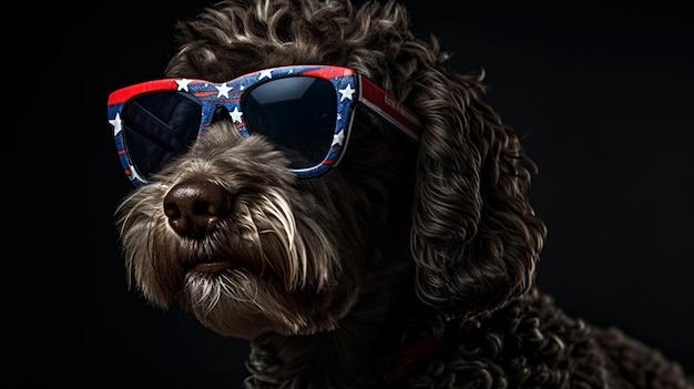 Ein verspieltes Porträt eines süßen Hundes mit patriotischer generativer KI
