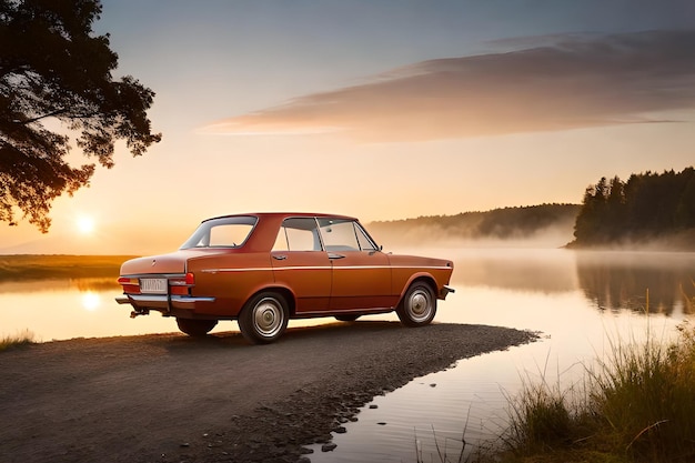 Ein Vintage-Auto am See