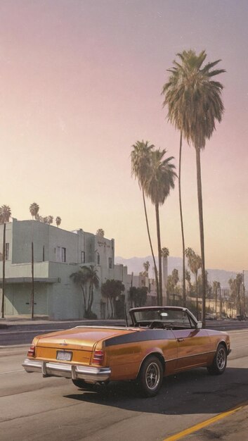 ein Vintage-Auto mit einer Palme im Hintergrund