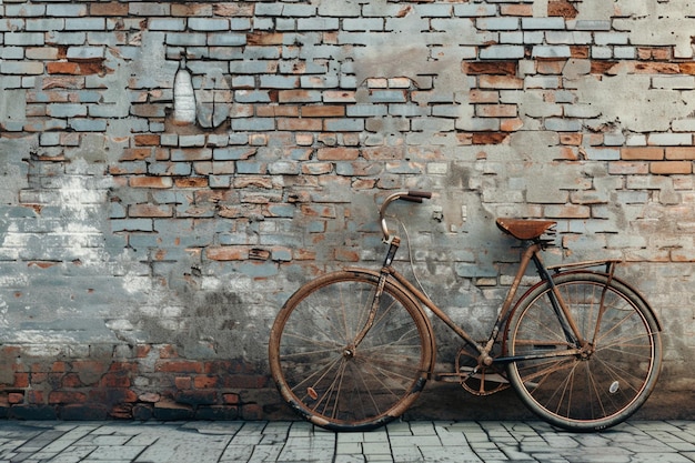 Ein Vintage-Fahrrad, das sich an eine Ziegelsteinmauer lehnt