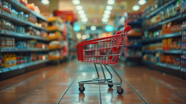 Ein Vintage-farbener Einkaufswagen in einem Supermarkt