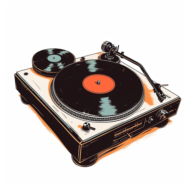 Ein Vintage-Gramofon inmitten einer Sammlung klassischer Vinylplatten Vintage-Stimmung