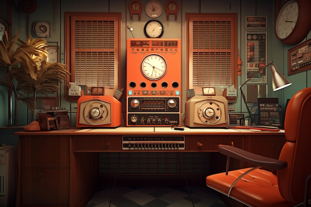 Ein Vintage-Radiosender-Kontrollraum mit analogem E 00420 03