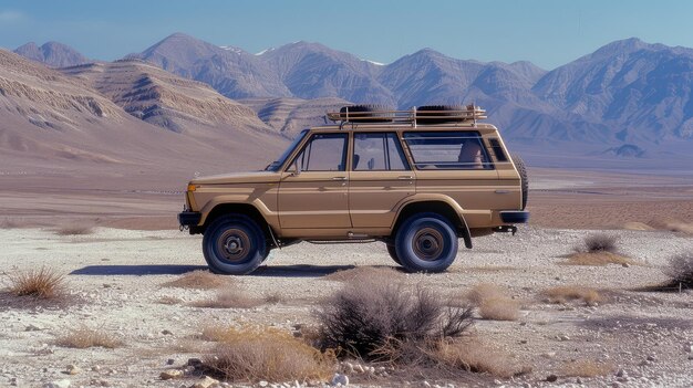Foto ein vintage-suv auf einem desert road trip-abenteuer