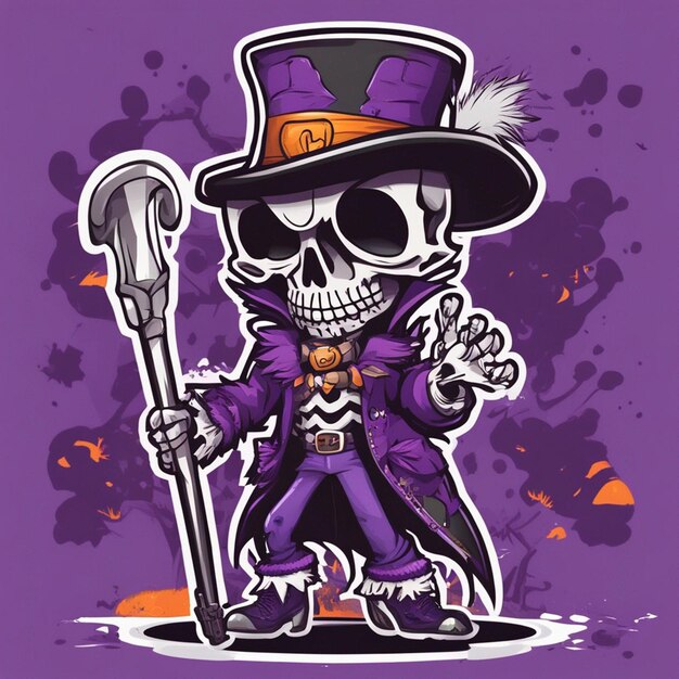 Foto ein violetter anzug aus skelettware in der hand und ein t-shirt mit hut und hut entwerfen halloween-hintergrund