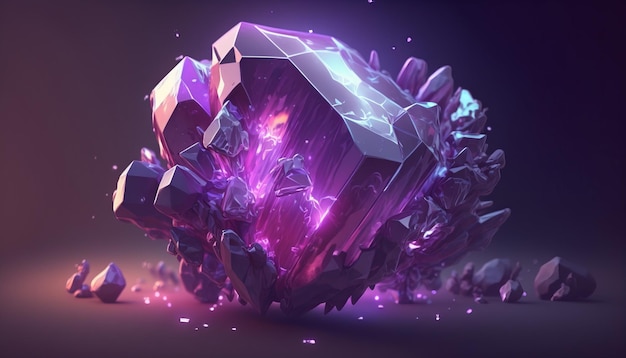 Ein violetter Edelstein mit violetten Kristallen auf der Unterseite.