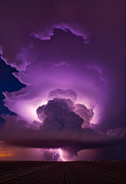Ein violetter Sturm mit einem Blitz an der Spitze.