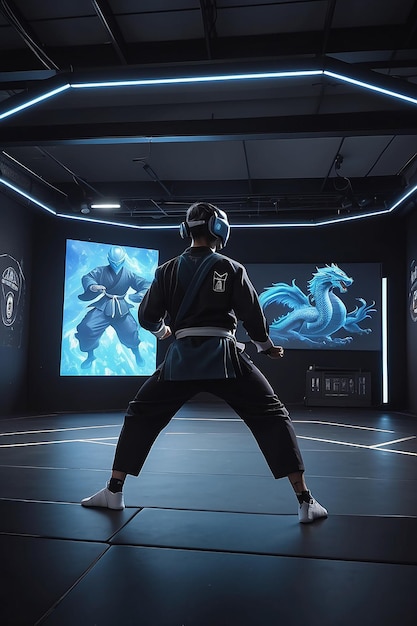 Ein Virtual-Reality-Dojo, in dem Kampfkünstler mit holographischen Gegnern trainieren.