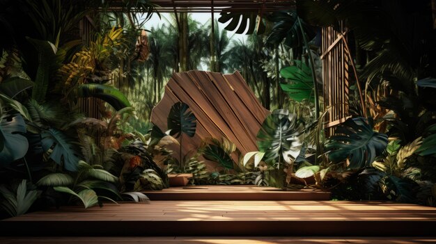 Ein visuell auffallender Raum mit einer Vielzahl von Pflanzen, die auf einem Holzboden angeordnet sind