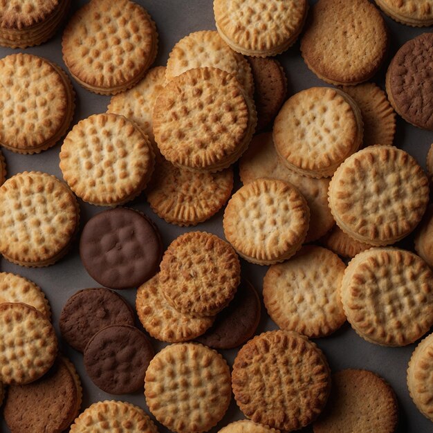 Ein visuell verlockendes 4K-Bild einer Auswahl an Kekse auf einem sauberen Hintergrund