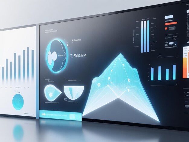 Foto ein visueller daten-großbildschirm, weißer hintergrund, moderne, prägnante hightech-technik