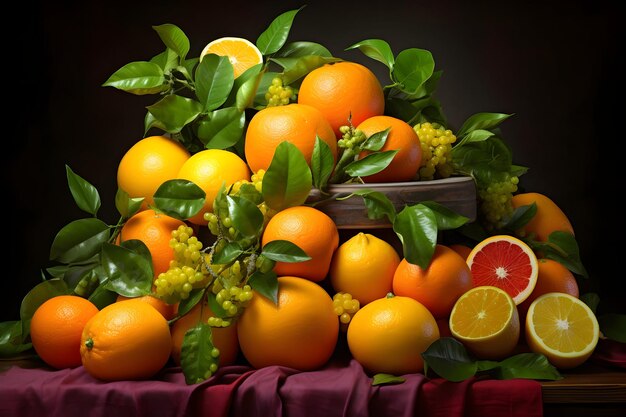 Ein visuelles Fest mit Zitrusfrüchten, Zitronen, Orangen und Grapefruits