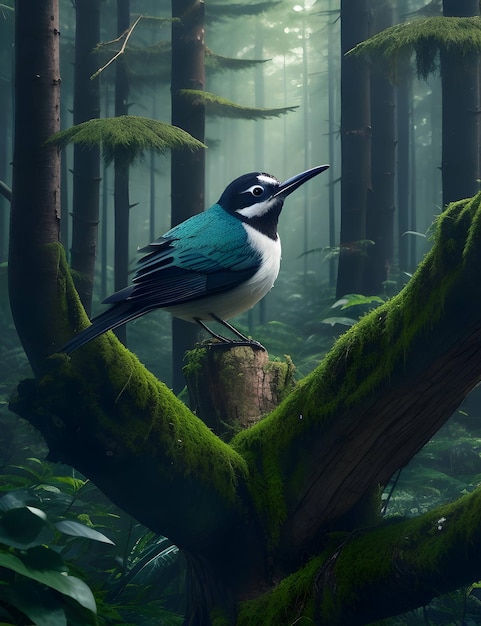 Ein Vogel auf einem Ast mit einem von der Natur erzeugten KI-Bild