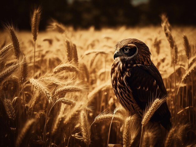 Ein Vogel auf einem Weizenfeld