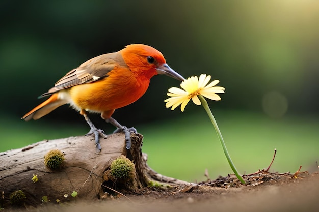 Ein Vogel auf einer Blume im Garten