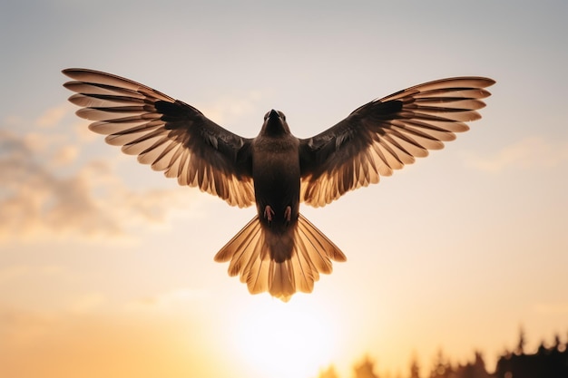 Foto ein vogel breitet seine flügel am himmel aus