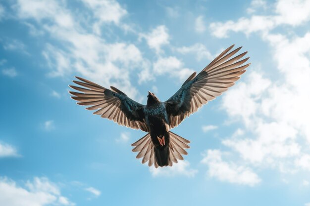 Ein Vogel breitet seine Flügel am Himmel aus