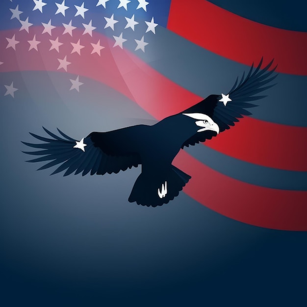 Ein Vogel, der vor einer Flagge mit der Aufschrift „American Eagle“ fliegt.