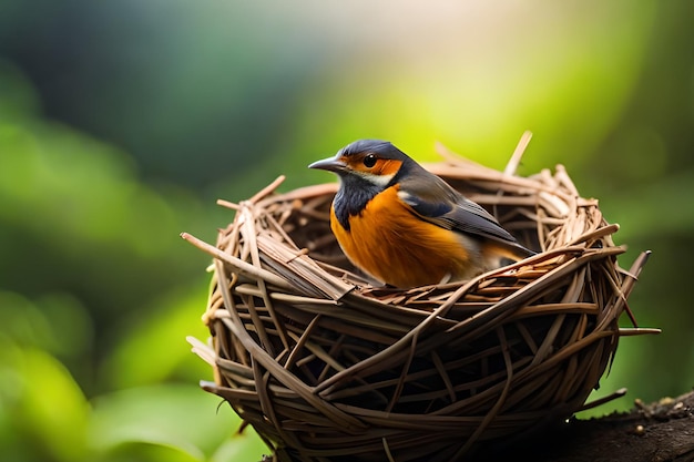 Ein Vogel in einem Nest