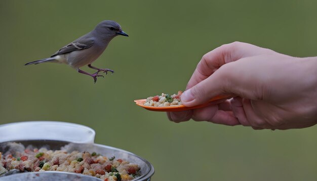 Foto ein vogel isst aus der hand einer person