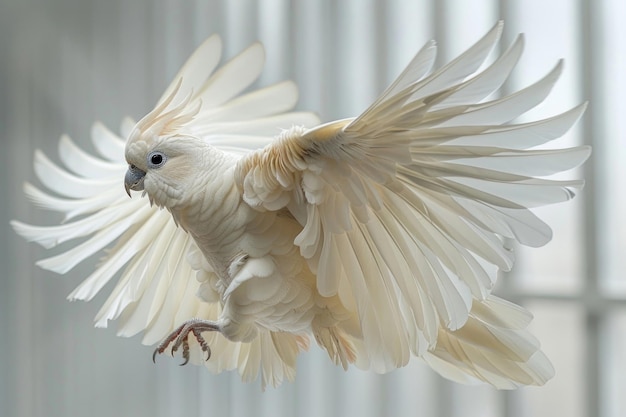 Ein Vogel mit ausgebreiteten Flügeln vor einem weißen Hintergrund