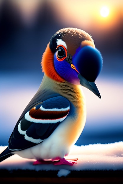Ein Vogel mit blauem Kopf und roten Augen