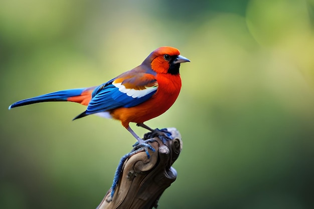 Ein Vogel mit blauem Schwanz sitzt auf einem Ast.