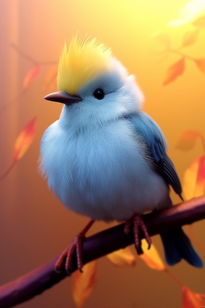 ein Vogel mit einem gelben Kopf und blauen Federn auf der Brust.