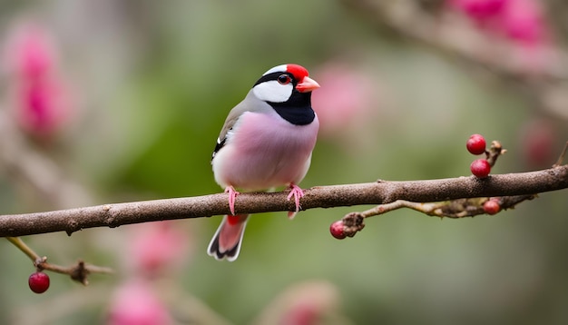 ein Vogel mit einem roten Schnabel sitzt auf einem Zweig