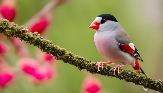 ein Vogel mit einem roten Schnabel und einem schwarzen Kopf und roter Schnabel