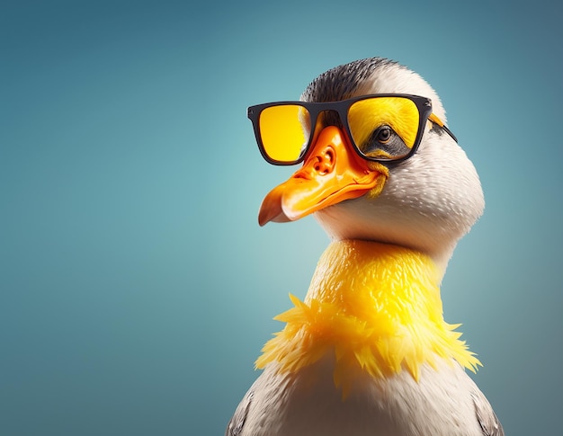 Ein Vogel mit einer gelb-schwarzen Sonnenbrille.