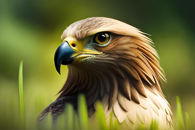 ein Vogel mit gelbem Schnabel und grünem Hintergrund.