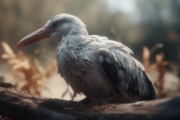 Ein Vogel mit langem Schnabel und rotem Schnabel sitzt auf einem Ast.