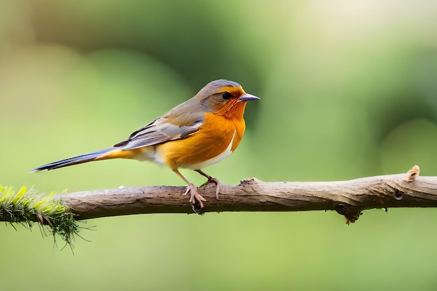 Ein Vogel mit leuchtend orangefarbener Brust sitzt auf einem Ast.