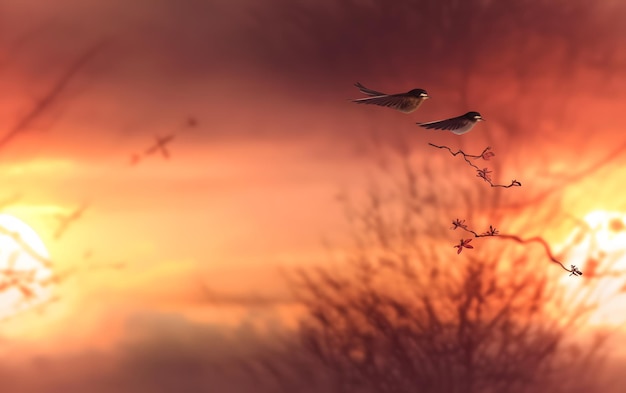 Ein Vogel mit rotem Hintergrund und einem roten Himmel im Hintergrund