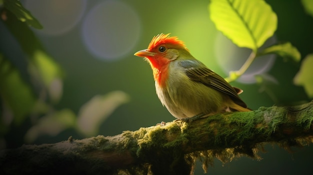 Ein Vogel mit rotem Kopf sitzt auf einem Ast.