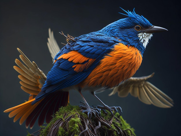 Ein Vogel sitzt auf einem Baumzweig Schöner Vogel Bildmalerei von einem blauen Vogel erstaunliche Natur