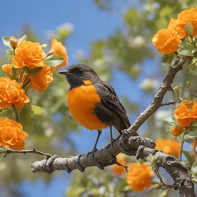 Ein Vogel sitzt auf einem Baumzweig