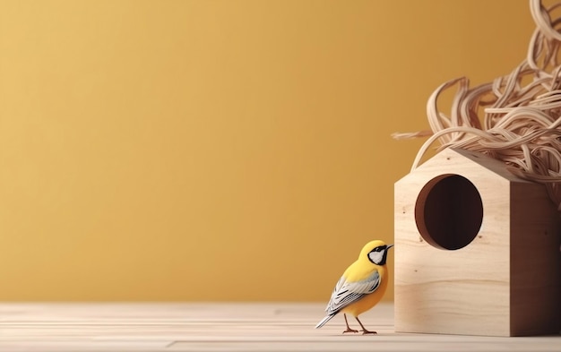 Ein Vogelhaus mit einem Vogel darauf