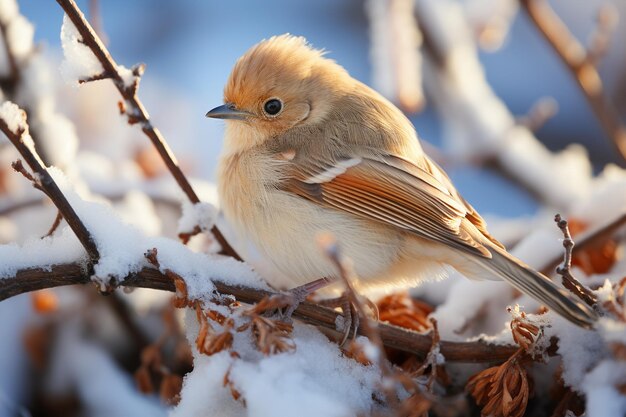 Ein Vogelnest, das zwischen nackten Winterzweigen sichtbar ist