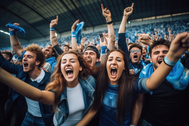 Ein Volk, das für den Sport jubelt, und die Menge, die auf dem Fußballfeld jubelt und jubelt