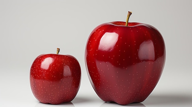 ein voller Apfel und ein kleiner Apfel auf weißem Hintergrund