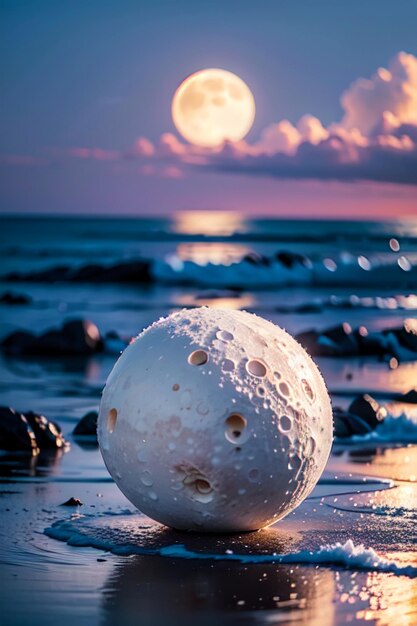 Ein Vollmond ist über dem Ozean sichtbar.